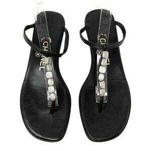 Chanel Y2K Black Leather Bead Sandals 36.5 Karl Lagerfeld Era